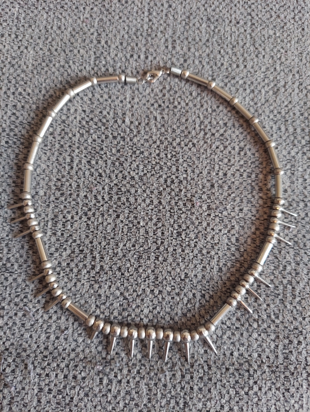 Silver Spike Bead Choker Necklace - Unbranded
